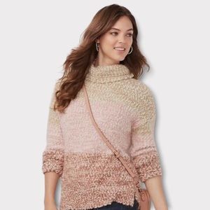 LC LAUREN CONRAD High-Low Turtleneck Pullover Sweater Beige-Pink Size Large